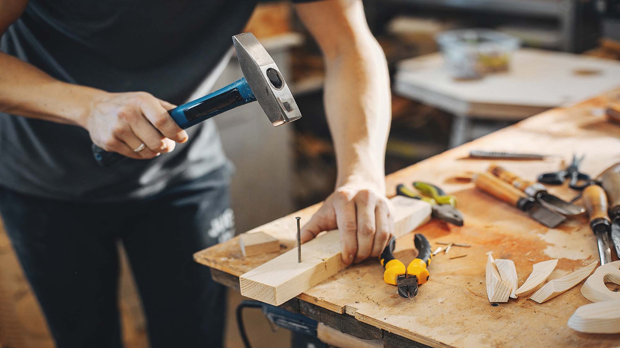 Carpenter Works With Tree
